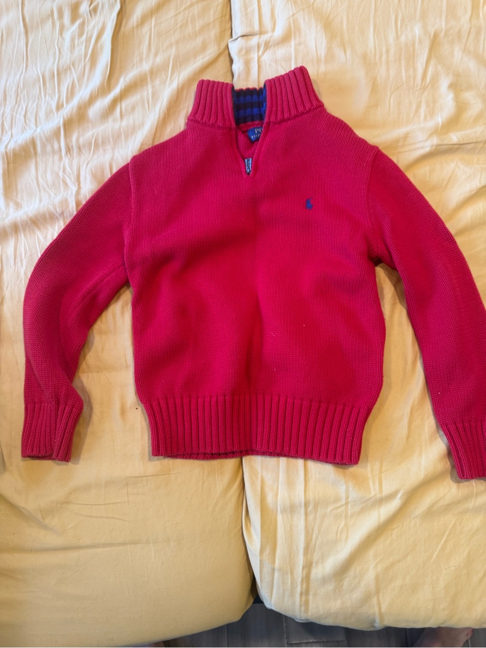 Ralph Lauren Bright Pink Half-Zip Knit Sweater